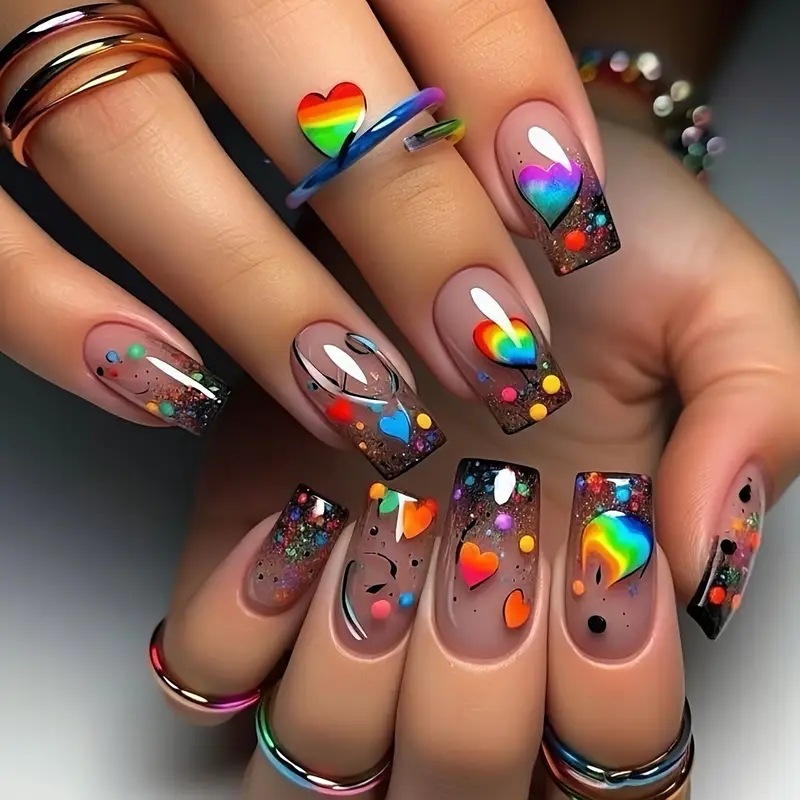 Nail Art Flower - 24 قطعة/المجموعة/مجموعة أظافر صناعية مربعة متوسطة