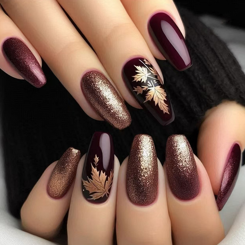 Nail Art Burgundy - 24 قطعة من فن الأظافر الأنيق