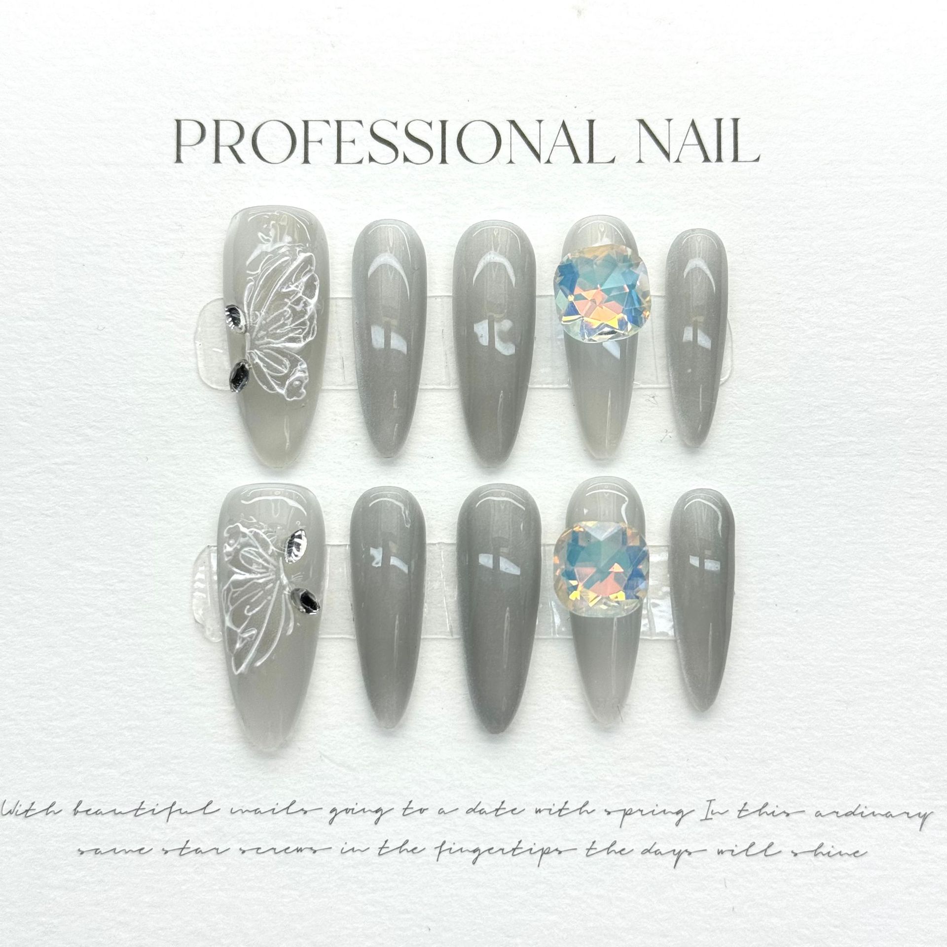Nail Art Full Cat Eye - 10 قطع من الأظافر الاصطناعية الطويلة