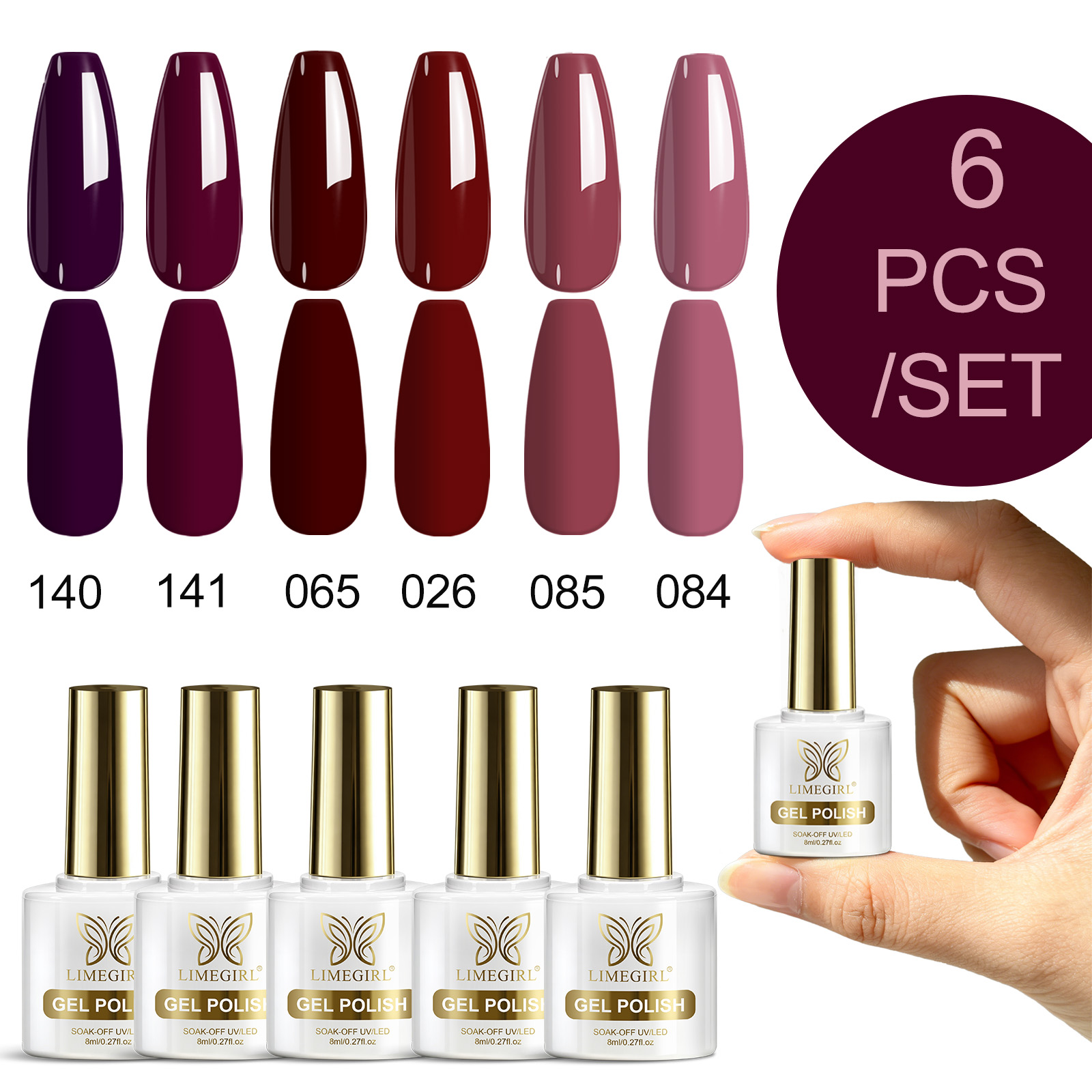 Nail Art Burgundy - مجموعة طلاء أظافر جل من LIMEGIRL