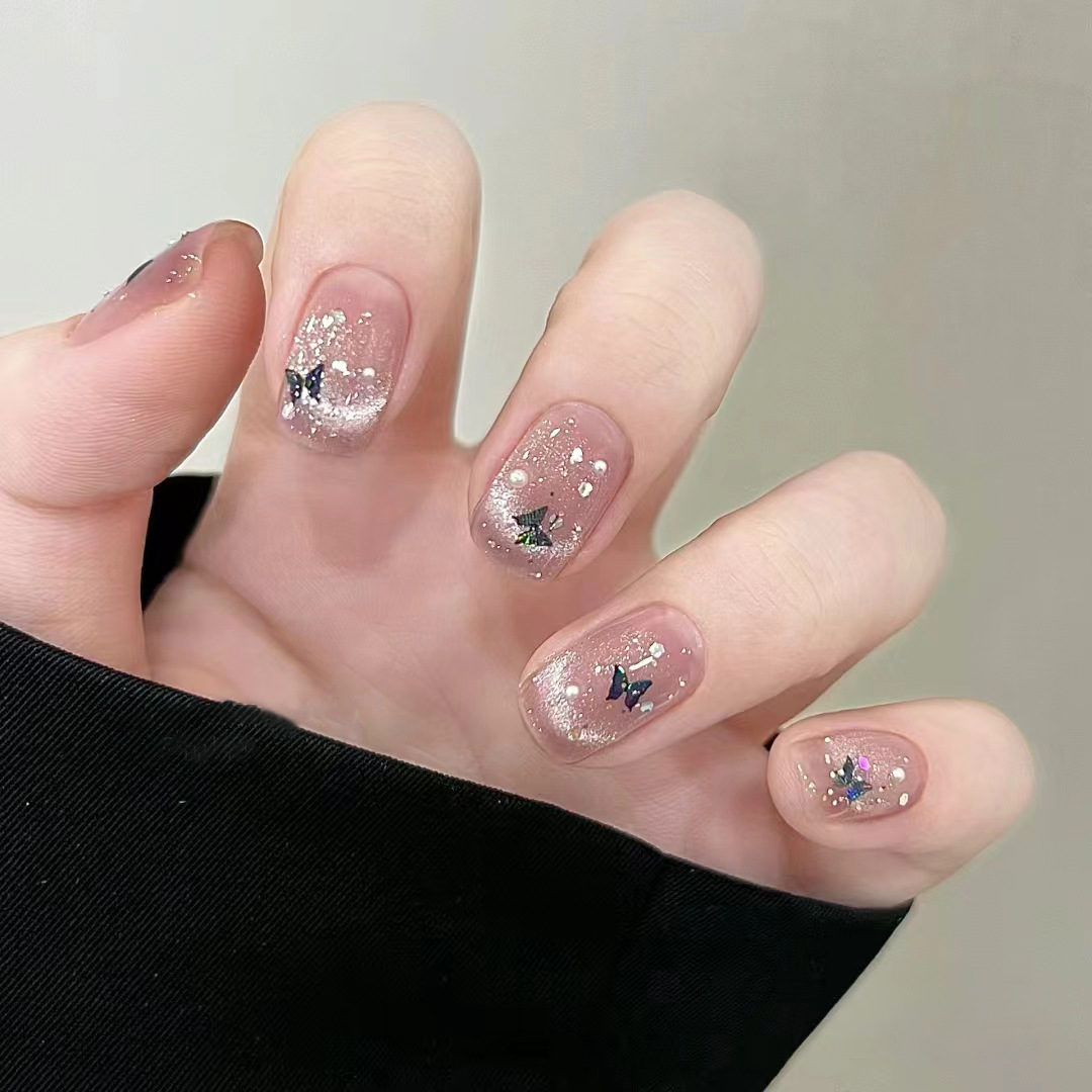 Nail Art Full Cat Eye - 24 قطعة أظافر صناعية فرنسية لامعة