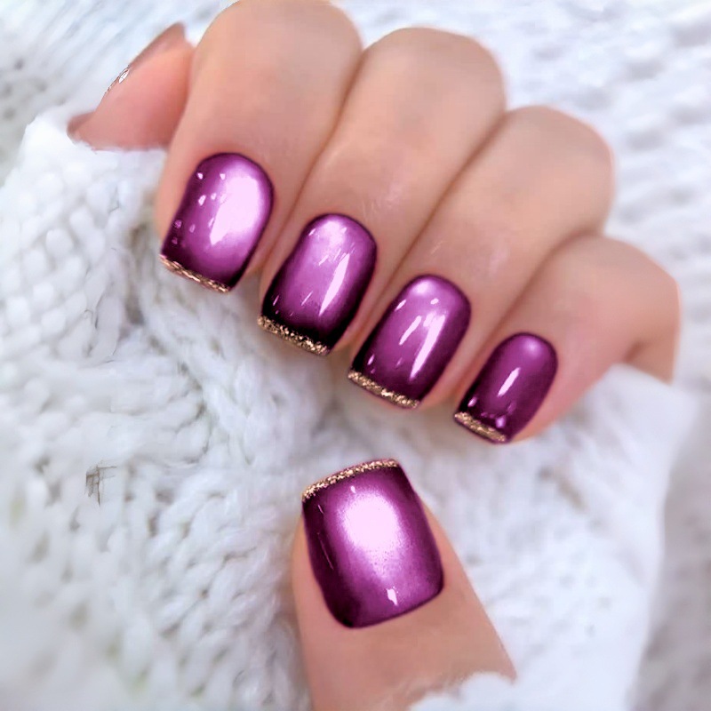 Nail Art Full Cat Eye - أظافر صناعية قصيرة مربعة الشكل للنساء