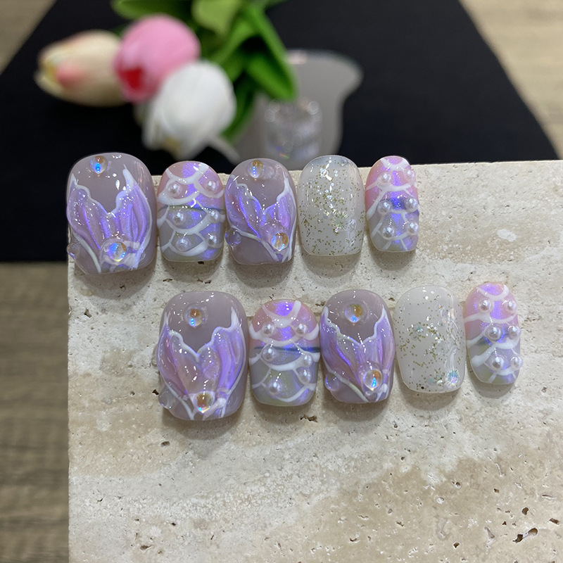 10 قطع أظافر صناعية متوسطة الط - مراجعة Nail Art Flower وسعره