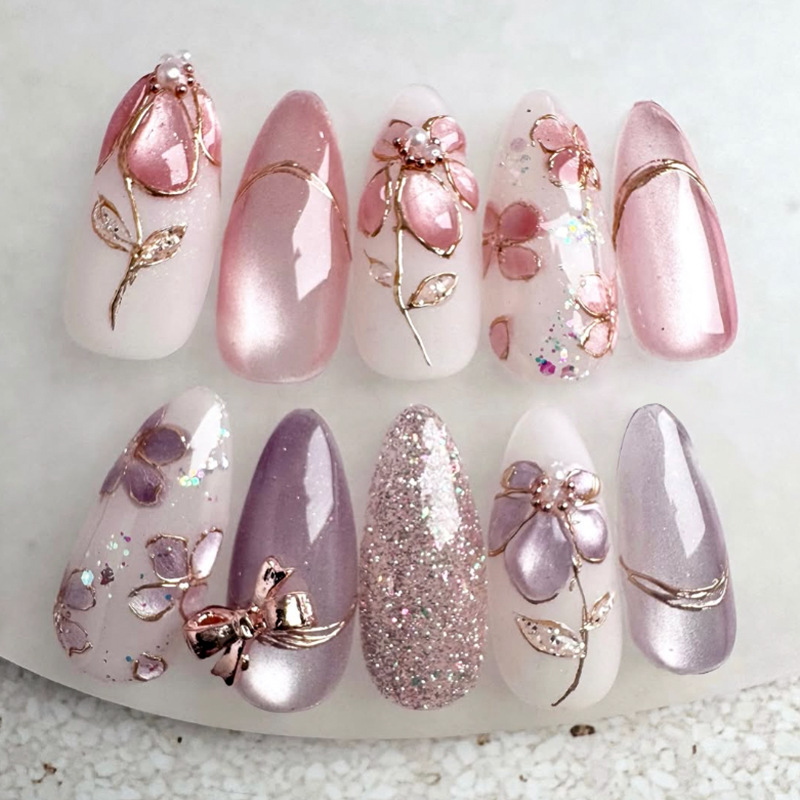 24 قطعة أظافر صناعية قصيرة بتص - مراجعة Nail Art Full Cat Eye وسعره
