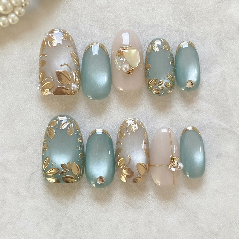 24 قطعة أظافر صناعية قصيرة بتص - مراجعة Nail Art Full Cat Eye وسعره