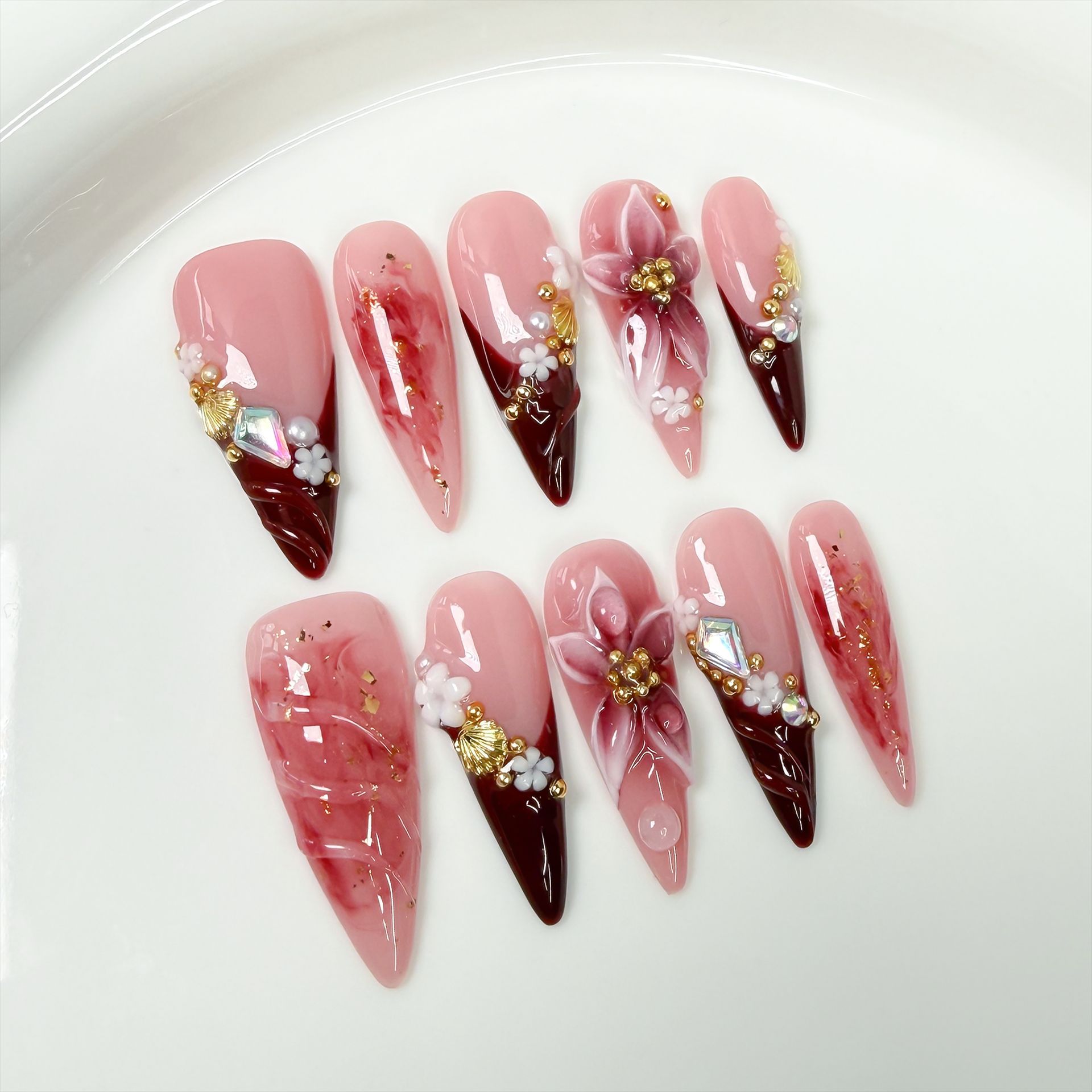 10 قطعة ريترو طويل خنجر وهمية  - مراجعة Nail Art Flower وسعره