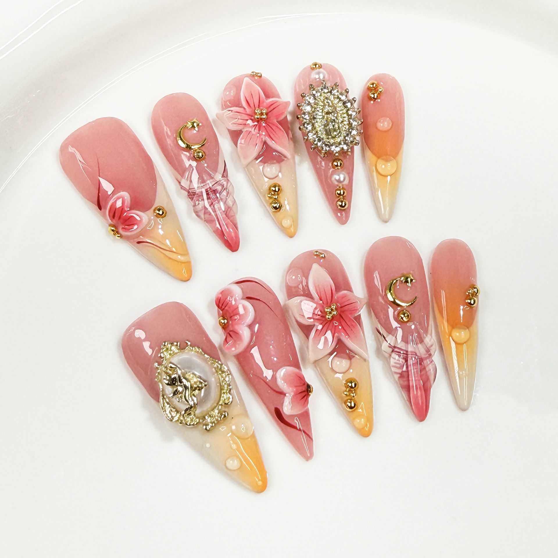 10 قطعة ريترو طويل خنجر وهمية  - مراجعة Nail Art Flower وسعره