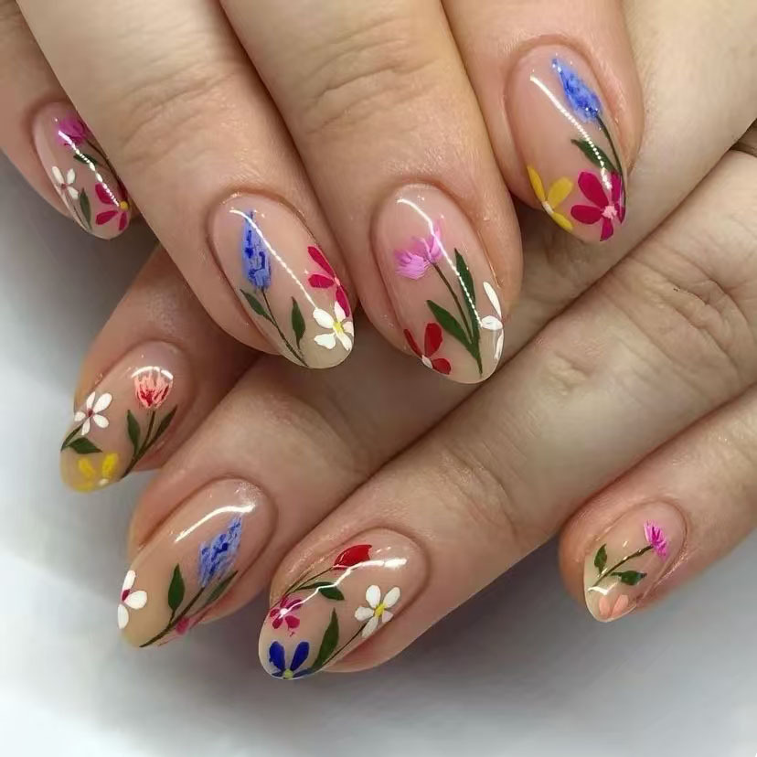 24 قطعة أظافر اللوز البسيطة نص - مراجعة Nail Art Flower وسعره
