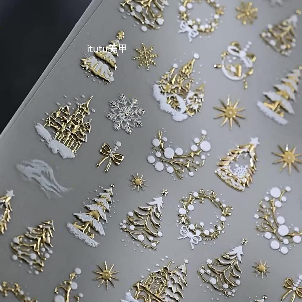 1 قطعة 5D الذهب الثلوج شجرة عي - مراجعة Nail Art Xmas وسعره
