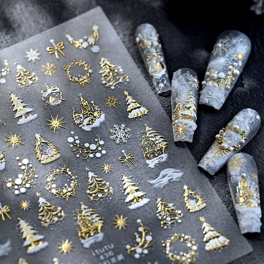 5D تنقش الذهب القلعة/الإكليل/ش - مراجعة Nail Art Xmas وسعره