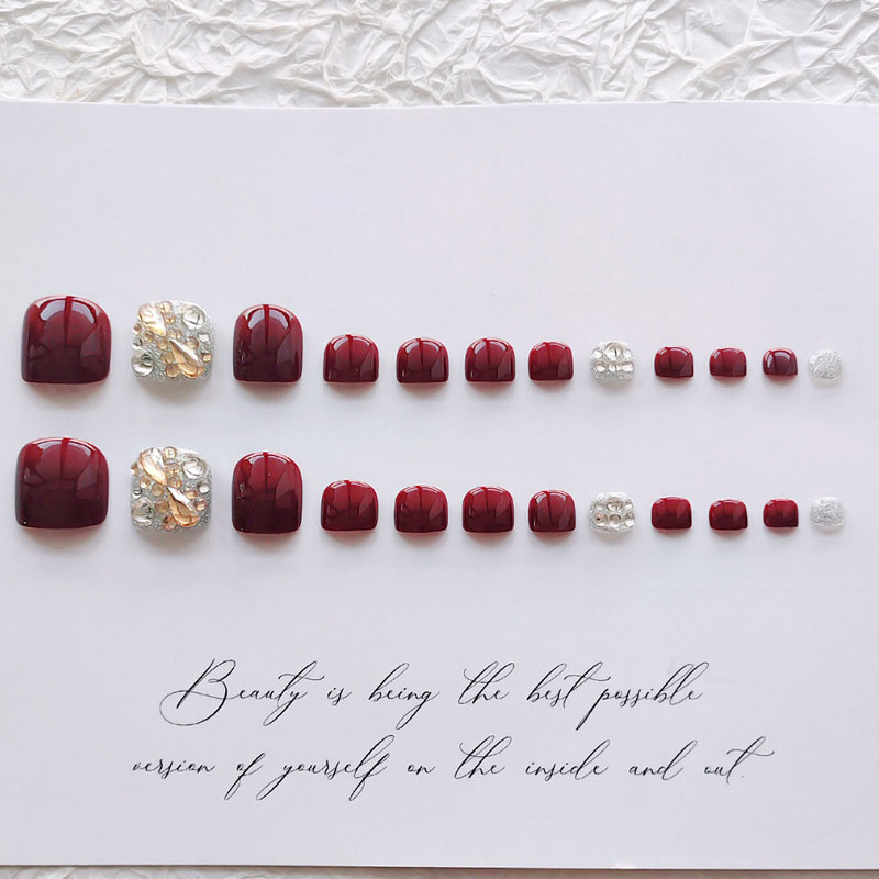 24 قطعة أظافر صناعية للقدمين ل - مراجعة Nail Art Burgundy وسعره