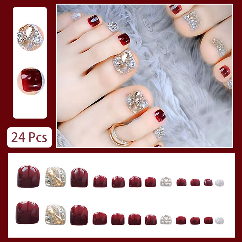 24 قطعة أظافر صناعية للقدمين ل - مراجعة Nail Art Burgundy وسعره