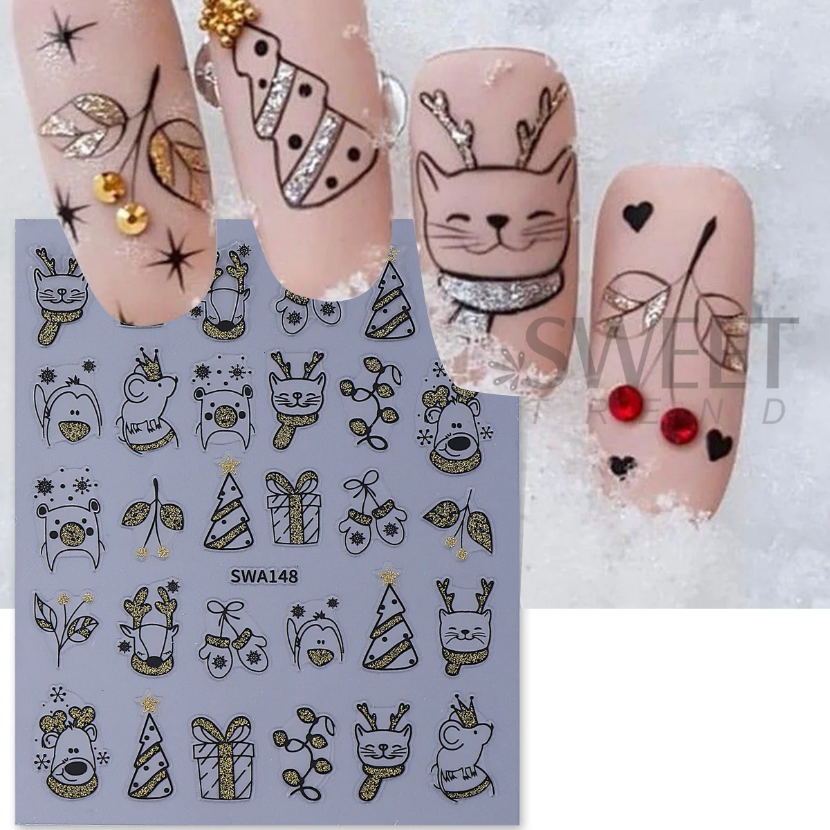2 قطع التسلق الكرتون عيد الميل - مراجعة Nail Art Xmas Simple وسعره