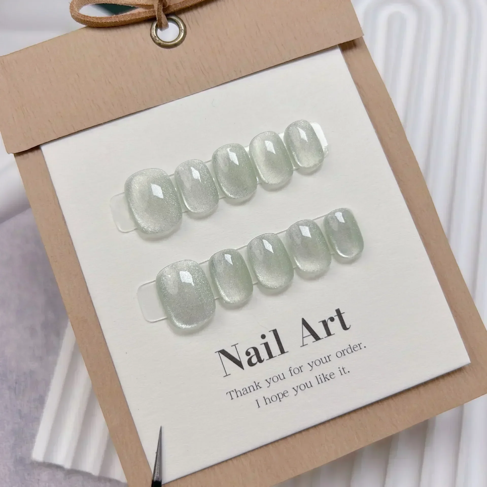 10 قطع أظافر صناعية قصيرة مصنو - مراجعة Nail Art Full Cat Eye وسعره